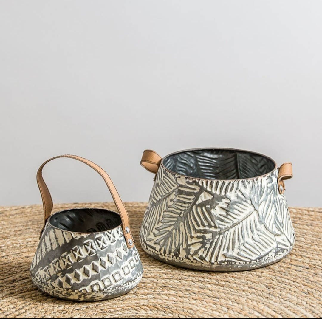 White washed Galvanized Baskets