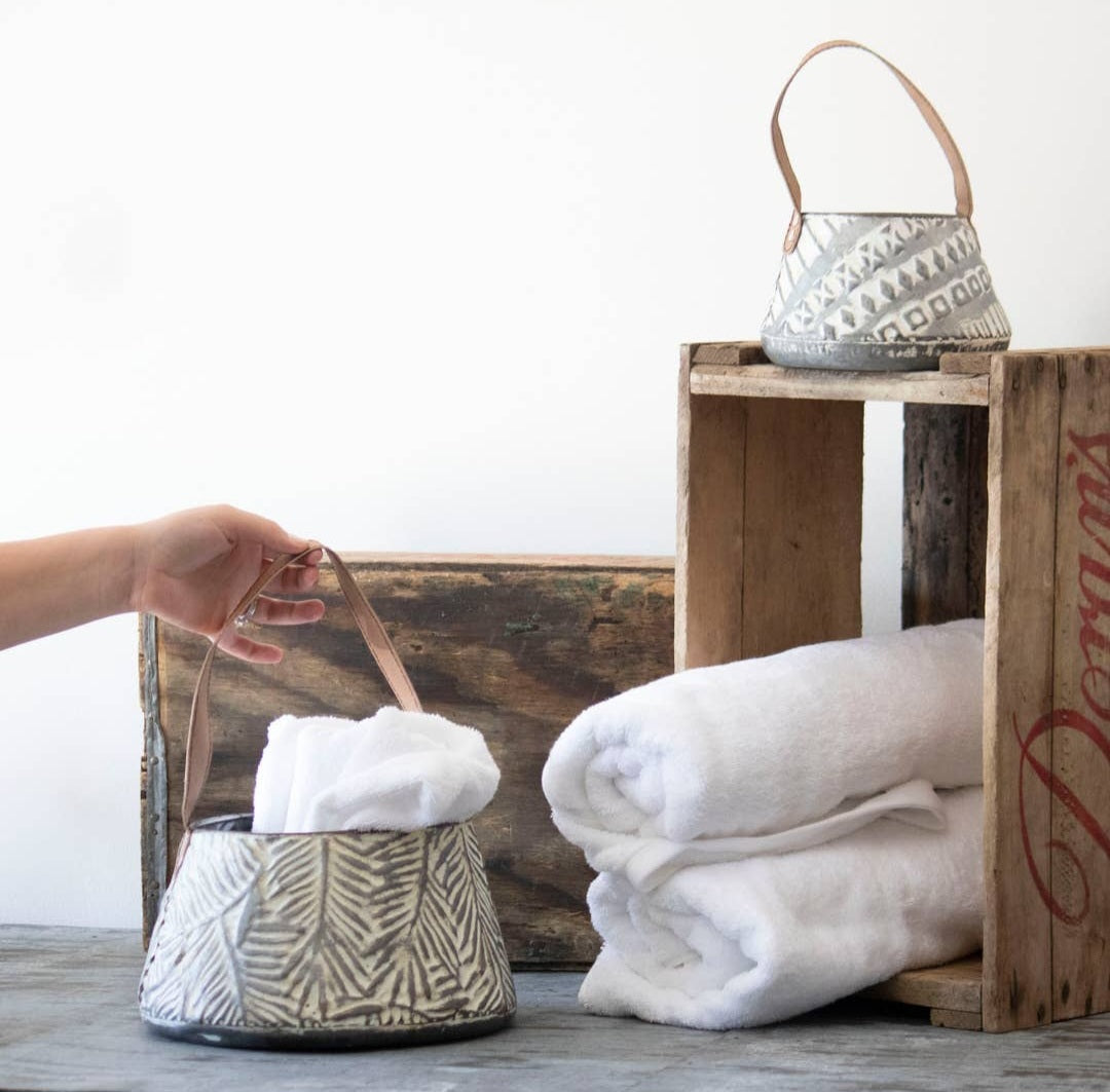 White washed Galvanized Baskets